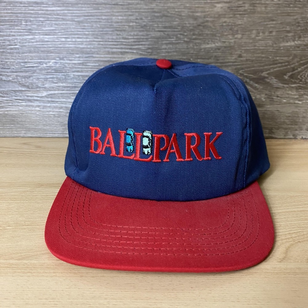 Vintage Ballpark Hat Cap Snap Back Blue Red Embroidered Mens Made USA 90s